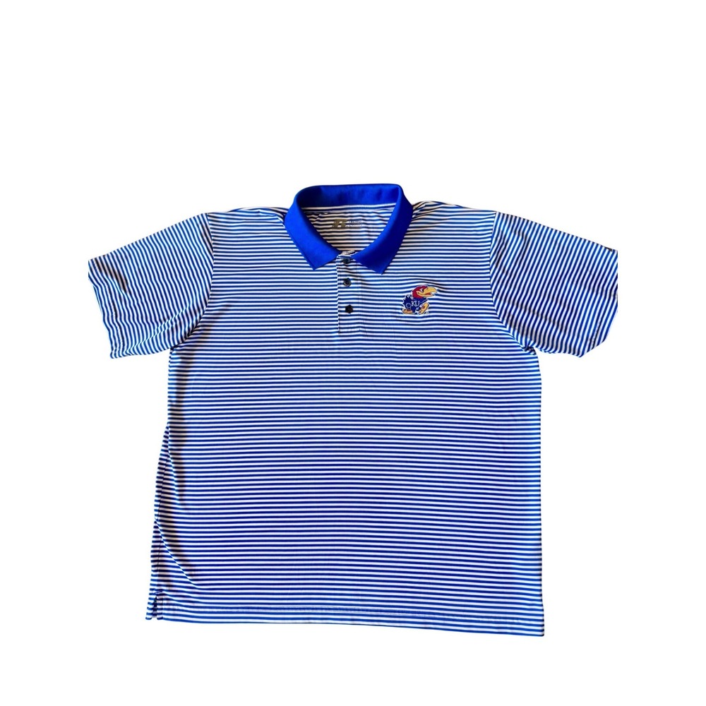 Russell Athletic Mens Kansas Jayhawks KU Polo collared Blue White Striped XL